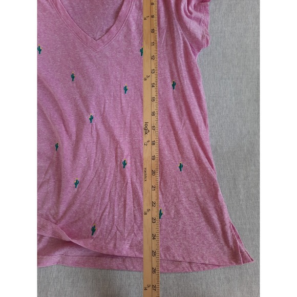 Democracy Woman Medium Blouse Relaxed Fit Pink Embroidered Flutter Sleeve V-Neck - Picture 5 of 8